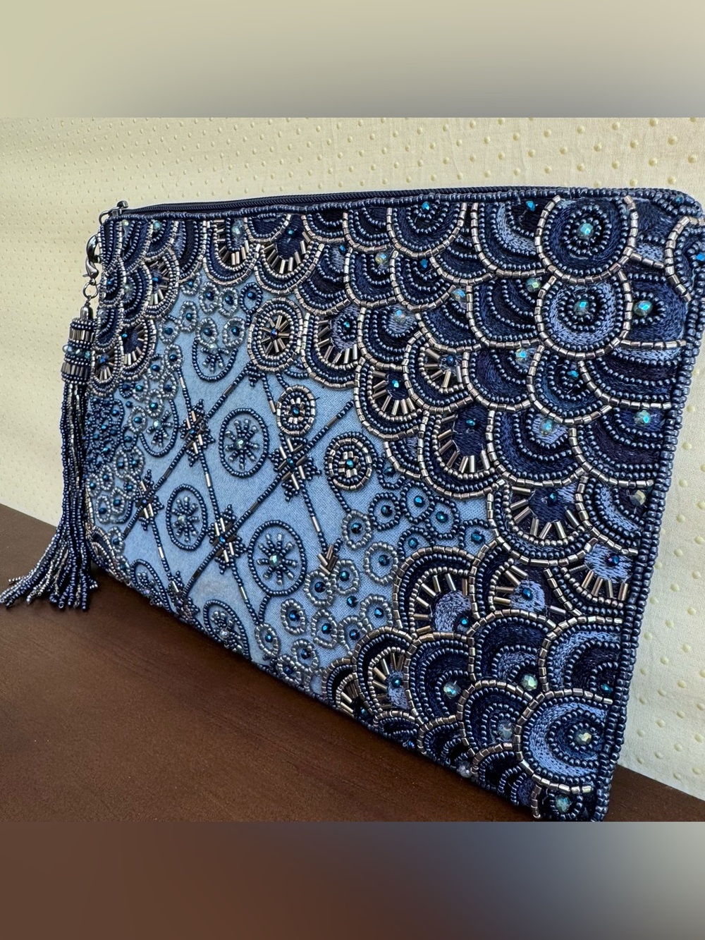 Mary Frances Work It Dressed Up Denim Blue Clutch